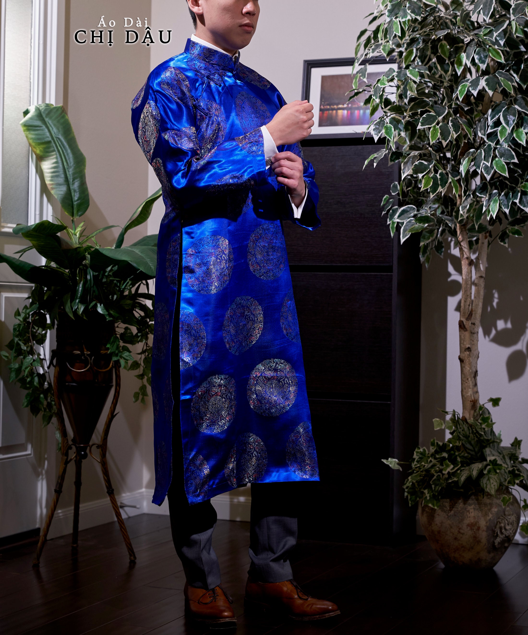 Vietnamese Traditional Men Ao Dai, with Headpiece, in Blue, Custom Size and  Pre-made Sizes | Áo Dài Cách Tân Nam