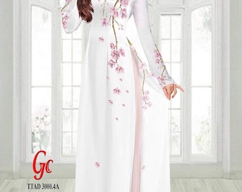 Made-to-order Ao Dai With Pants On 3D Imprint Stretchy Silk Fabric