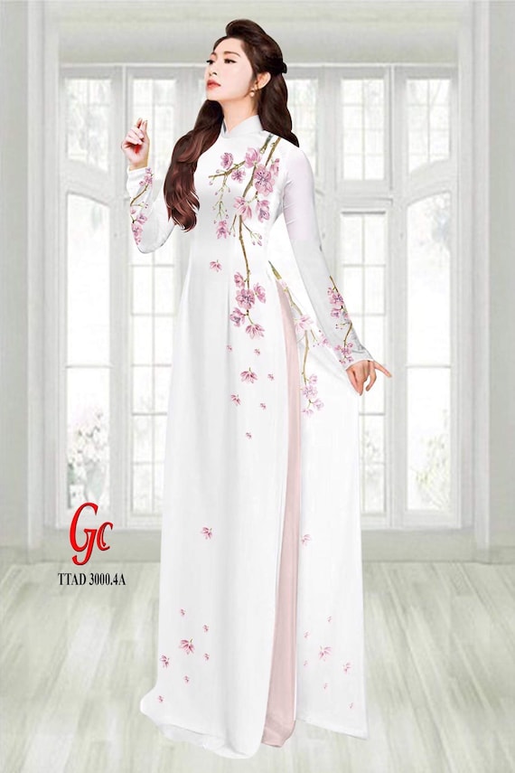 Buy Vietnamese Women Ao Dai Dress With Pants, Custom Size, 3D Imprinted  Silk Fabric, Assorted Colors Áo Dài Lụa 3D, Đặt May Theo Số Đo Online in  India 