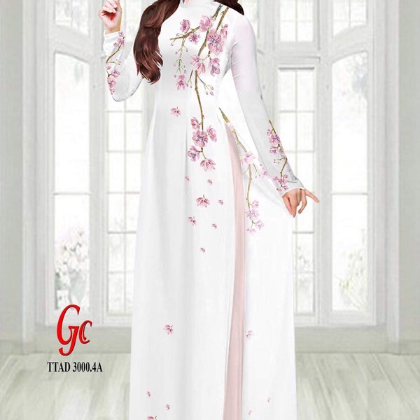 Vietnamese Women Ao Dai Dress with Pants, Custom Size, 3D Imprinted Silk Fabric, Assorted Colors | Áo Dài Lụa 3D, Đặt May Theo Số Đo