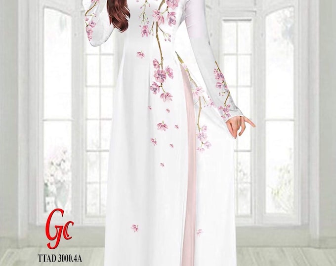 Vietnamese Women Ao Dai Dress with Pants, Custom Size, 3D Imprinted Silk Fabric, Assorted Colors | Áo Dài Lụa 3D, Đặt May Theo Số Đo