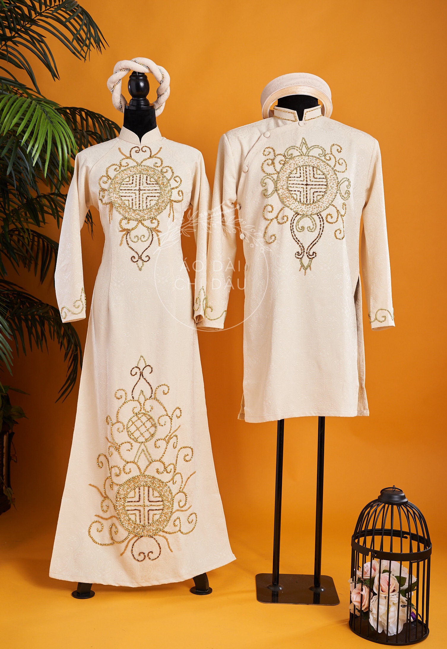 Black with gold beaded tradtional ao dai