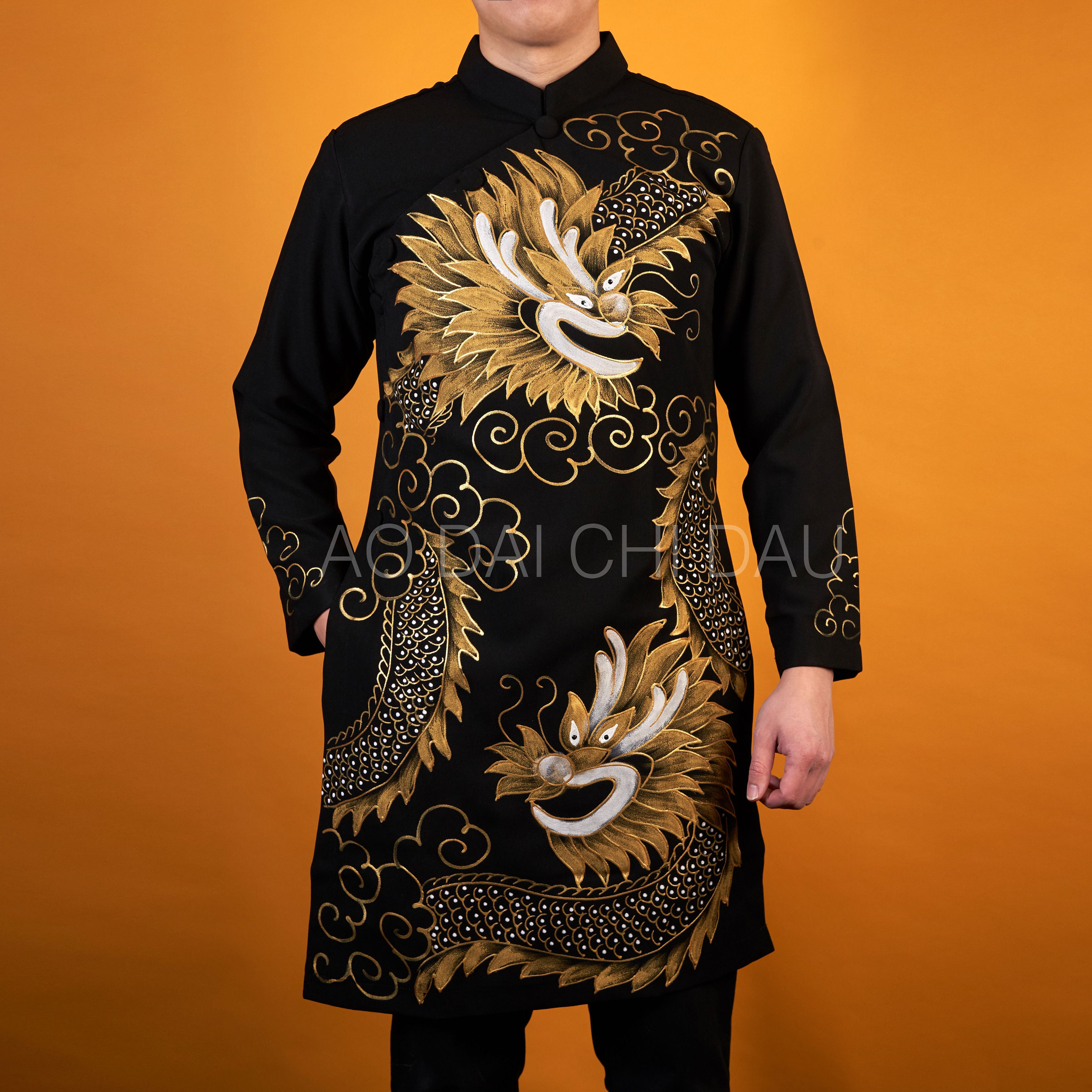 Black Ao Dai Vietnam for Men, Men's Ao Dai With Dragon Drawing, Vietnamese  Traditional Clothing -  Israel