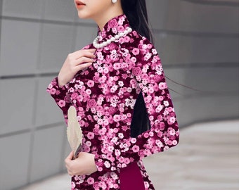 Vietnamese Women Ao Dai Dress with Pants, Custom Size, 3D Imprinted Silk Fabric, Assorted Colors | Áo Dài Lụa 3D, Đặt May Theo Số Đo