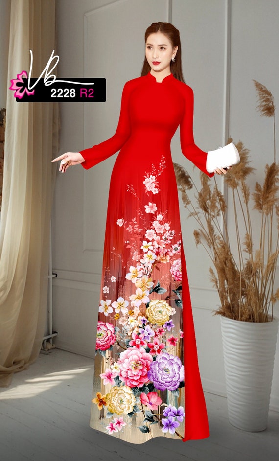 Vietnamese Women Ao Dai Dress with Pants, Custom Size, 3D Imprinted Silk  Fabric, Assorted Colors | Áo Dài Lụa 3D, Đặt May Theo Số Đo