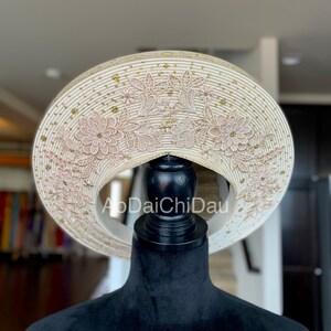 Headpiece for Vietnamese Ao Dai in Nude/Light Gold, Floral Lace Details with Beading, Custom Size and Pre-made - Khăn Đống Áo Dài