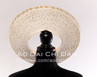 Headpiece for Vietnamese Ao Dai in Nude/Light Gold, with Glitter Details in Gold, Custom Size and Pre-made - Khăn Đống Áo Dài