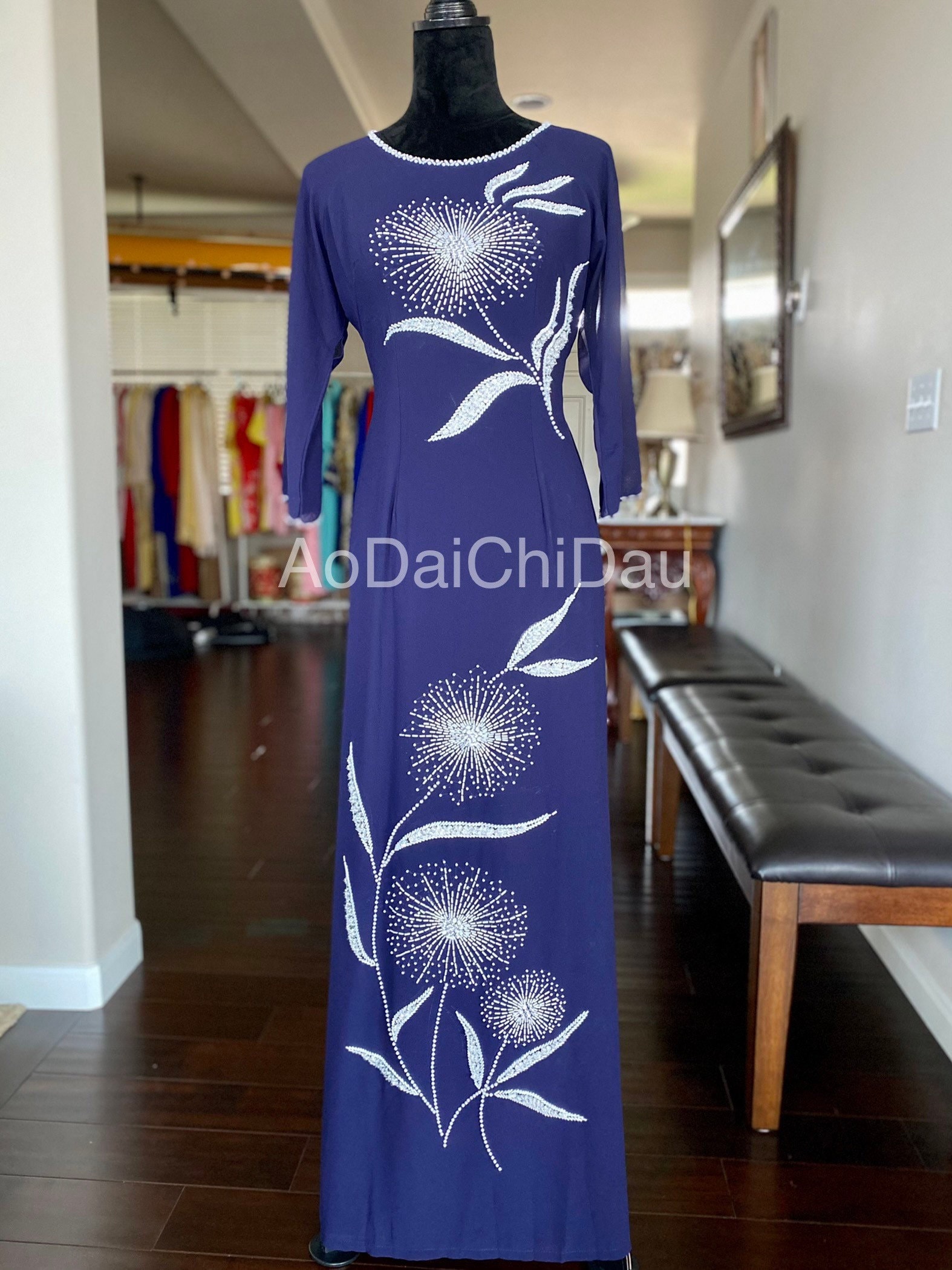 Vietnamese Ao Dai Dress, Double Layers Chiffon with Hand-beading ...