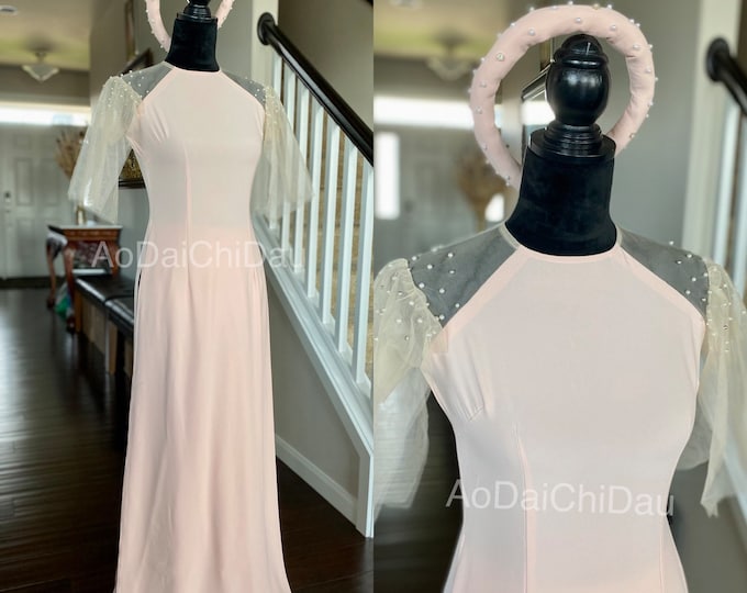 Vietnamese Bridesmaid Ao Dai Long Dress, with Pants, Elastic Soft Silk Fabric, Custom Size and Colors | Áo Dài Dâu Phụ, Đặt May Theo Số Đo