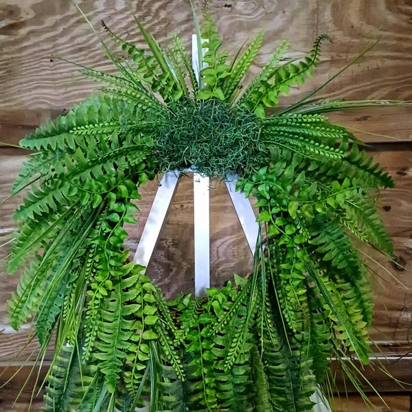 All Year Round Medium Grass and Fern Modern Farmhouse Wedding Wreath Spring Summer Wreath, Elegant Front Door Wreath, Mother Day Gift