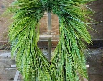 Year Round Every Day XL Elegany Grass and Fern Greenery Modern Farmhouse Wedding Front Door Best Top Selling Wreath Mother Day Gift