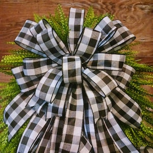 XL Wreath Bow, Neutral Bow, Buffalo Checkl Black and White Weath or Mailbox Bow, Farmhouse Wreath Bow, Year Round Bow,