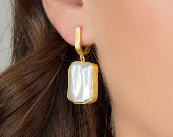 Pearl earring goldsmith handmade 925 silver 18kt gold plating extravagant jewelry for the best friend, unique jewelry