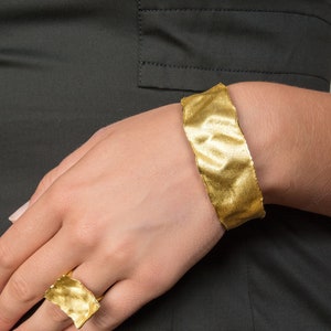 Wide golden bangle, goldsmith handmade 925 silver with 18 carat gold plating gift idea for birthday top seller