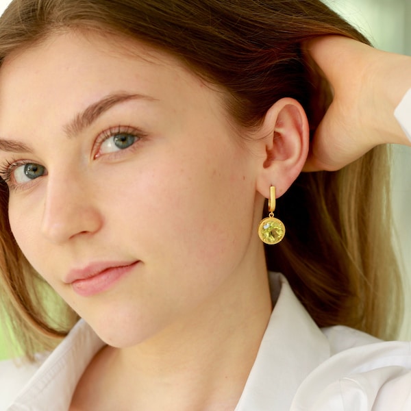 Boucles d'oreilles quartz citron, or, orfèvrerie de qualité supérieure fait main top cadeau pour la fiancée