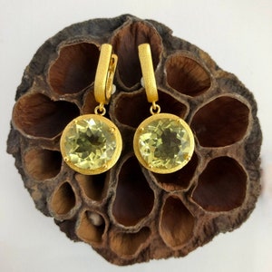 Earrings lemon quartz, gold, top quality goldsmith handmade top gift for the fiancée image 7