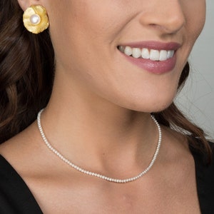 Small fine cultured pearl necklace, round pearls 3 - 3.5 mm top quality fine luster, super beautiful chain for pendants, layered jewelry