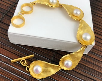 Golden Armand pearls top gift, extraordinary design made by hand from 925 silver 18kt gold plated summer style