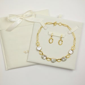 Link chain pearls, goldsmith handcraft in 925 silver with high-quality 18kt gold plating, gift idea for your loved one for her birthday