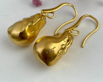 Boucles D'oreilles Pendantes En Argent 925 Et Or 18K, Style Baroque, Fait Main - Neuf Avec étiquettes