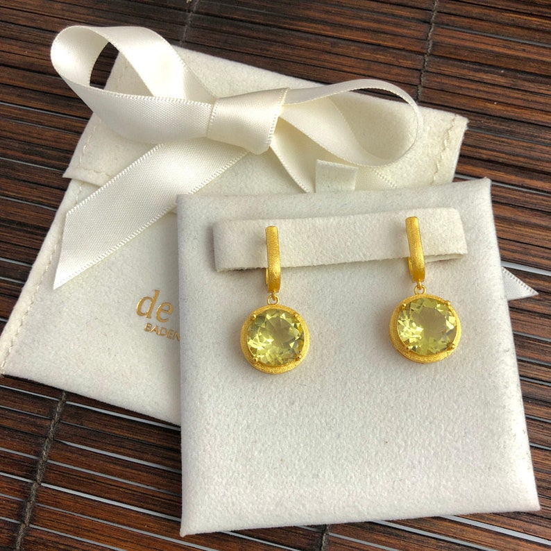 Earrings lemon quartz, gold, top quality goldsmith handmade top gift for the fiancée image 9