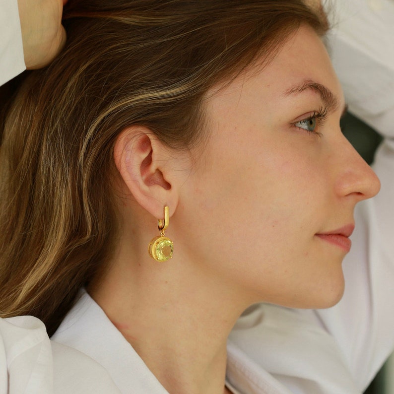 Earrings lemon quartz, gold, top quality goldsmith handmade top gift for the fiancée image 6