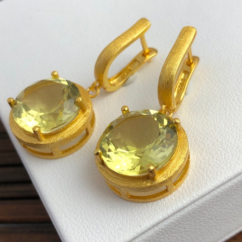 Earrings lemon quartz, gold, top quality goldsmith handmade top gift for the fiancée image 5