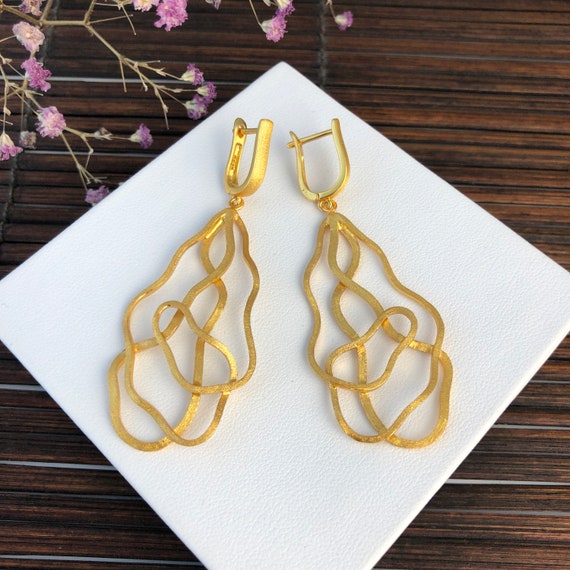 Gold long earrings with price clearance