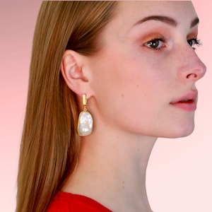 Stora barockpärlörhängen, guld, handgjorda, storsäljare, varje par unikt, 925 silver 18k guldpläterade
