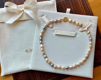 Pearl Necklace Multicolor, Top Luster, in Delicate Natural Colors