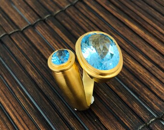 Anello in oro 9K con topazio blu svizzero, Brasile 3,4ct