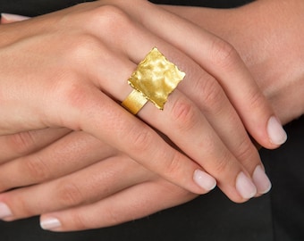 Goldener Designer Ring individuelle Goldschmiede Handarbeit in 925/-  Silber 18kt vergoldet Eyecatcher