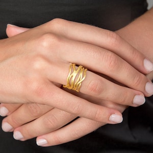 Bague en or mat, argent véritable 925 plaqué or 18 carats, artisanat d'orfèvrerie, excellente idée cadeau pour petite amie