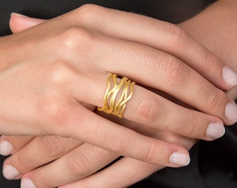 Gold ring matted, real 925 silver 18kt gold plated goldsmith handmade, top gift idea for girlfriend
