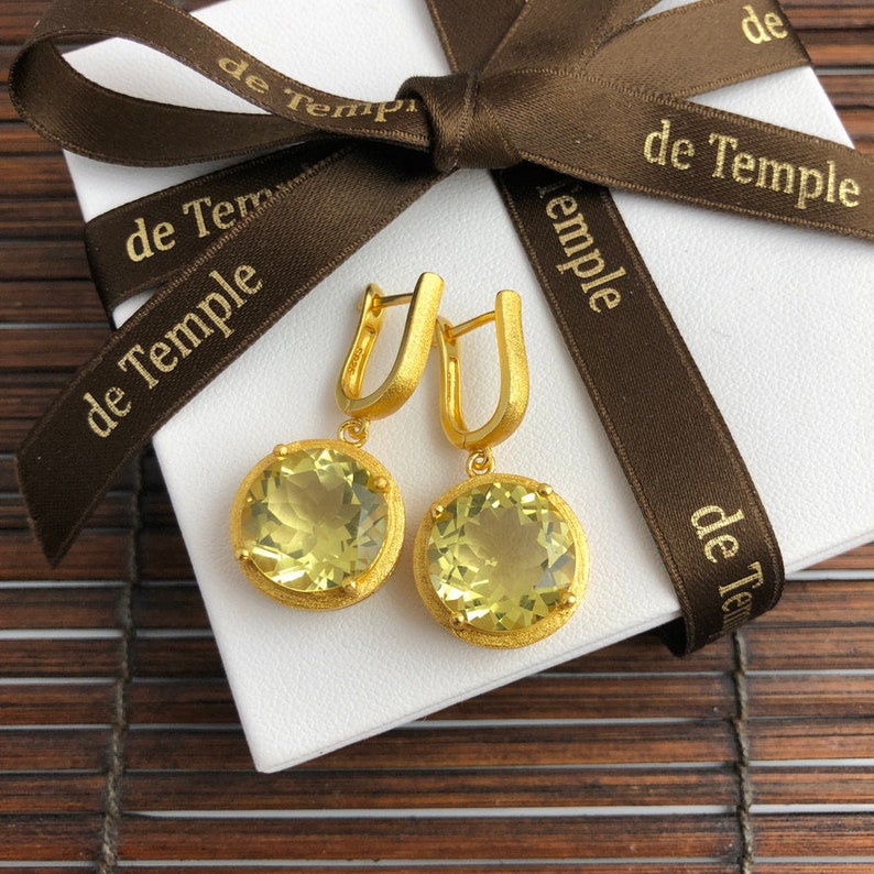 Earrings lemon quartz, gold, top quality goldsmith handmade top gift for the fiancée image 3