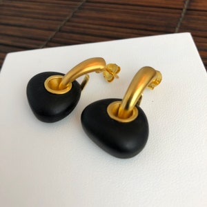 Onyx gold stud earrings, goldsmith's handicraft, Valentine's Day gift idea for girlfriend, basic piece of jewelry