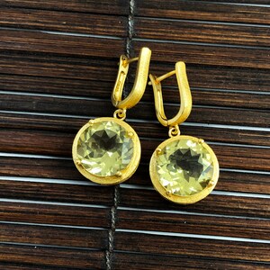Earrings lemon quartz, gold, top quality goldsmith handmade top gift for the fiancée image 2