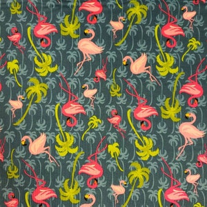 Pink Flamingo and Palm Tree Fabric 100% Cotton Fabric Fat Quarter - Half Yard - Full Yard