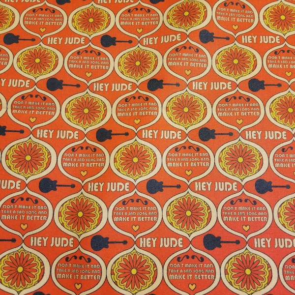 The Beatles Hey Jude orange. 100% Cotton fabric fat quater - half yard