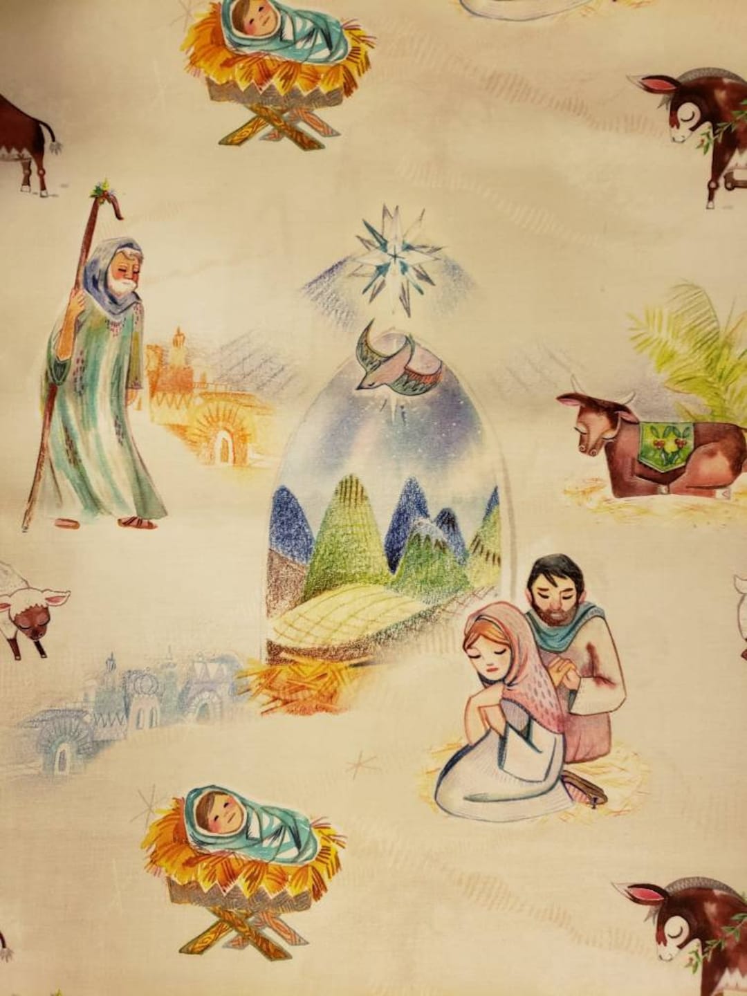 Christmas Nativity Fabric 100 Cotton Fabric Fat Quarter Half Yard Full Yard Etsy