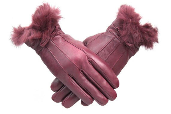 ladies leather gloves with fur trim