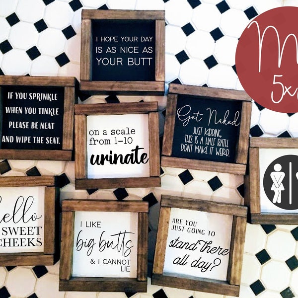 bathroom signs, mini, framed, funny, cute, bathroom decor, shelf, gift, home, humor, small, country, farmhouse, contemporary, modern