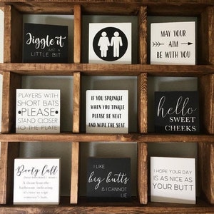 bathroom signs, mini, funny, cute, bathroom decor, shelf decor, farmhouse style, gift, home, humor,