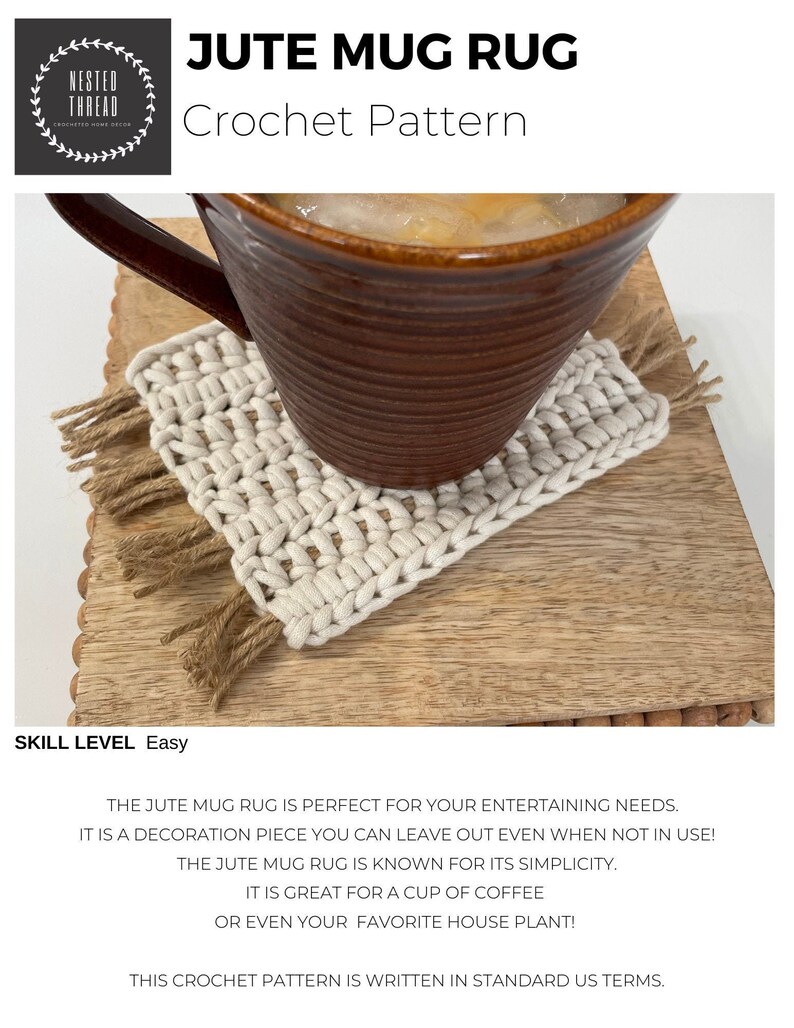 Crochet Pattern, Tutorial Mug Rug Pattern, Coaster, Crochet Coaster, Plant Coaster, Jute Mug Rug image 2