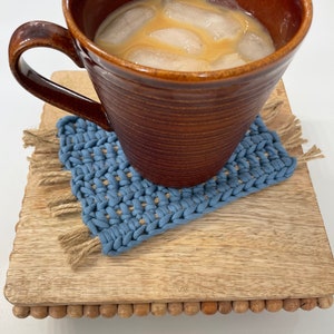 Mug Rug, Crochet Mug Rug, Coaster, Crochet Coaster, Plant Coaster, Blue Coaster, Jute Mug Rug