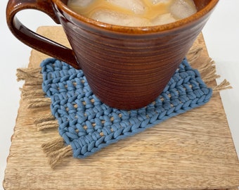 Mug Rug, Crochet Mug Rug, Coaster, Crochet Coaster, Plant Coaster, Blue Coaster, Jute Mug Rug