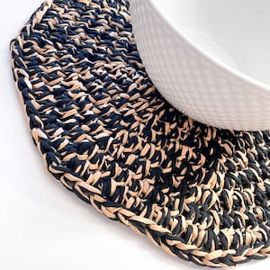 Crochet Placemat, Handmade Placemat, Table Decor, Home Decor, Black and Tan Placemat, Willow Placemat