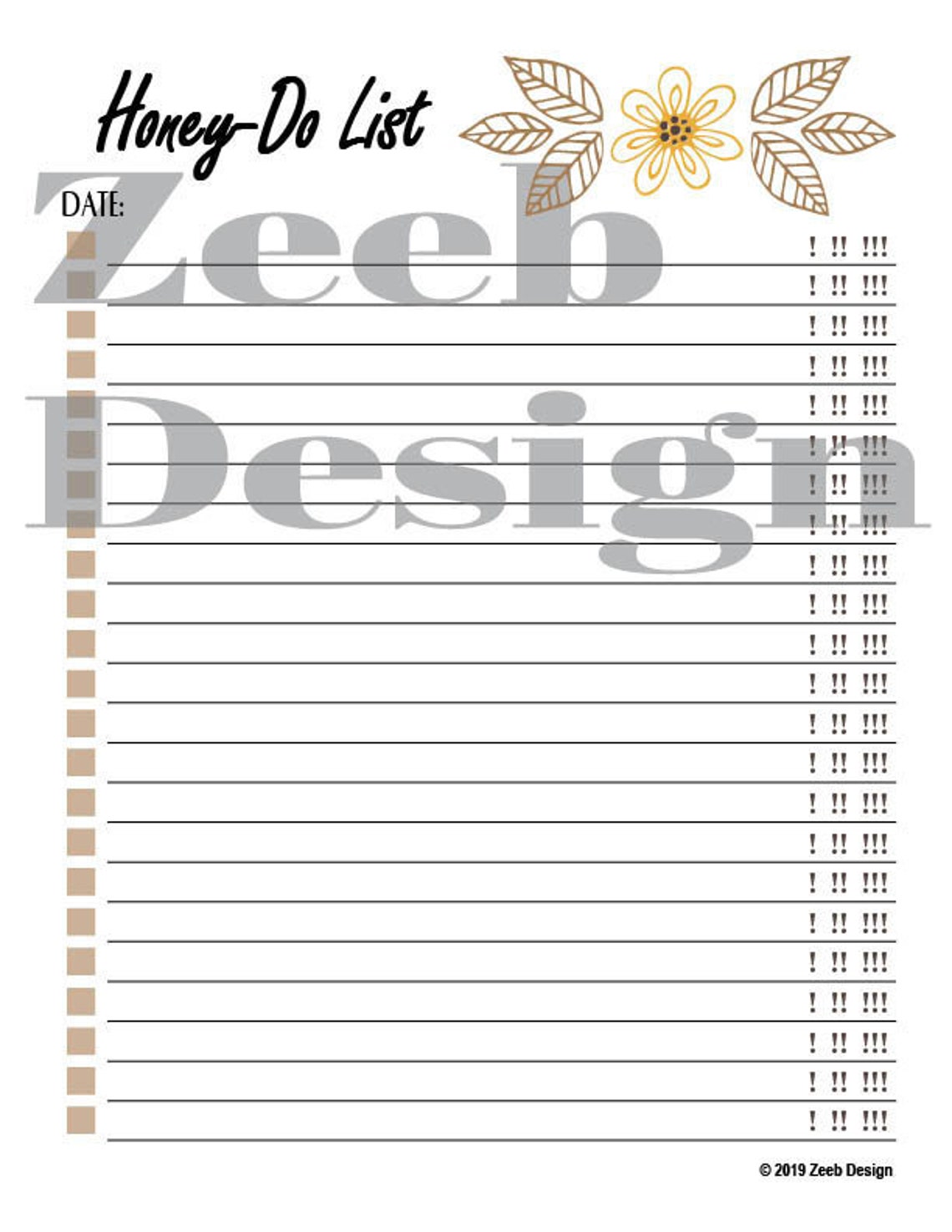 Simple Floral Honeydo List Printable Etsy Simple Floral Honeydo List Printable Etsy
