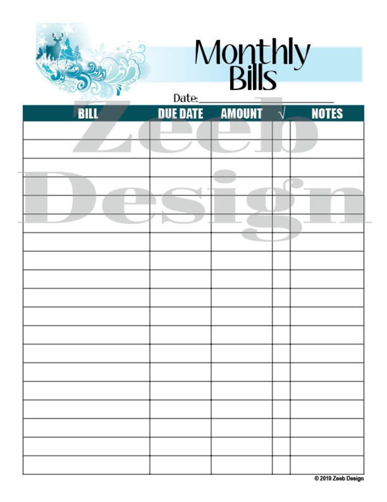 Monthly Bills Printable - Etsy