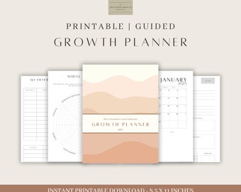 2024 Growth Planner - PDF - Gratitude, Monthly Finance, Week to Page, Reflection, Growth Trackers, Mindfulness, Life Goals, Digital Planner